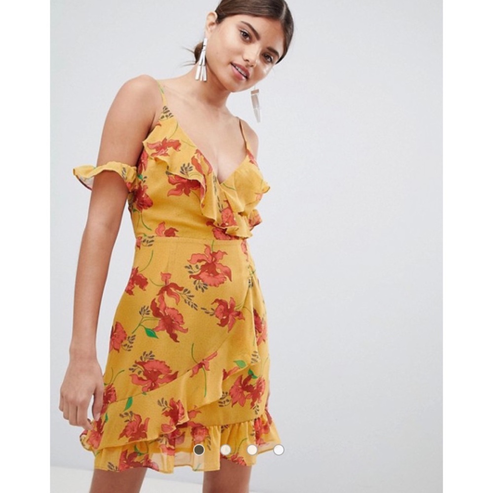ASOS Missguided Cold Shoulder Floral & Polka Dot Dress